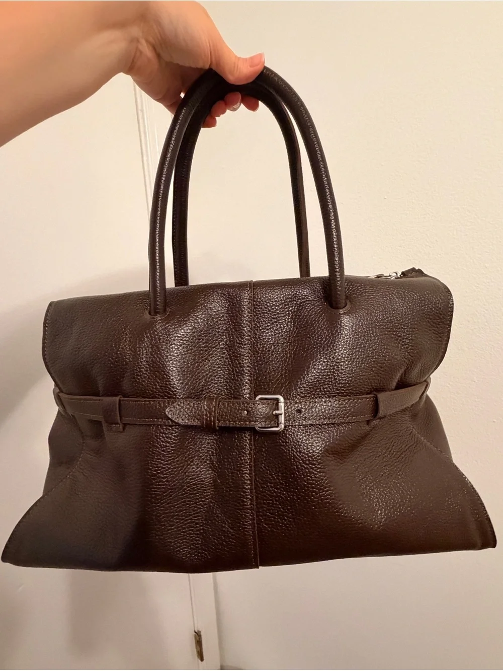 Structured Dark Brown Leather Top-Handle Work Bag